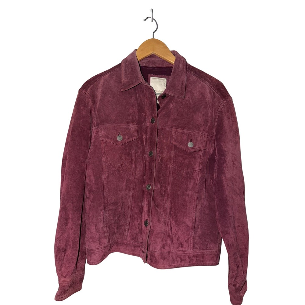 Vintage J. Jill Burgundy Genuine Suede Leather Trucker Jacket Size M 90 Wine red